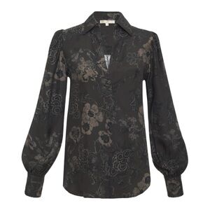 gold hawk Jocelyn Print Shirt Black Grey Botanical Womens XS